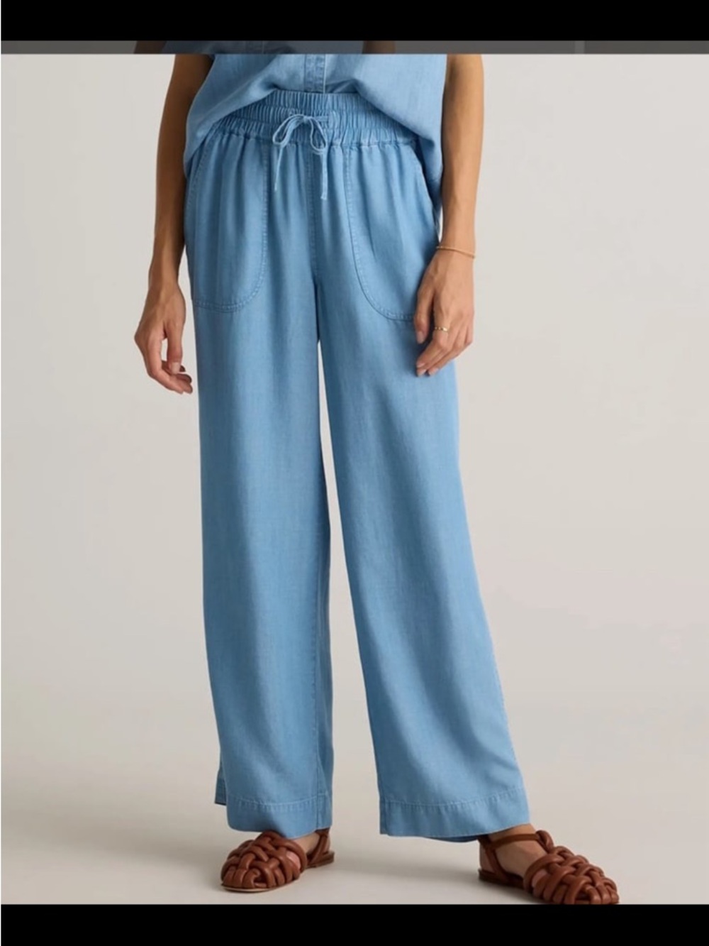 Quince 100% Tencel Chambray Pull-On Wide Leg Pants Light Indigo - Size Small